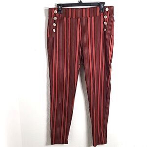 Kroix Rust Color & Black Stripe Ankle Pants with 4 Buttons, Size 2X